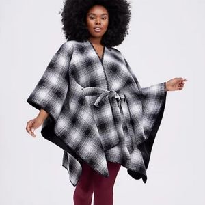 NWT | Torrid REVERSIBLE RUANA - PLAID BLACK & WHITE | OSFM